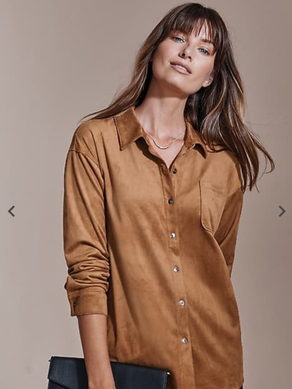 J. Jill Button-Front Suede Knit Shirt in Cognac